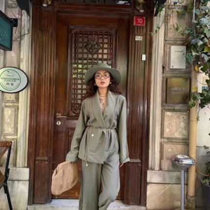 Olive Green Belted Set – Timeless Elegance